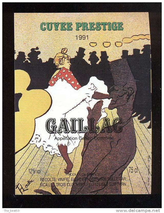 Etiquette De Vin Gaillac - Cuvée Prestige - Les Trois Clochers à Lisle Sur Tarn (81) - Thème Danse Cabaret -  F. Lautrec - Danse
