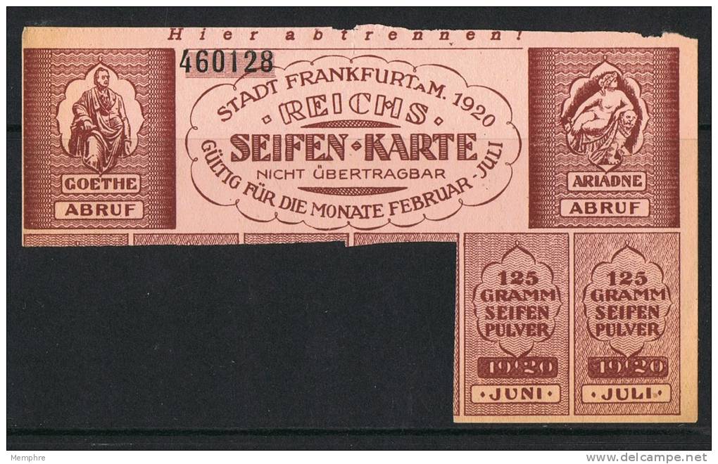 1920  Frankfurt /M. Seifen-Karte  Soap Ration Card  Rationnement Poudre De Savon - Historische Dokumente