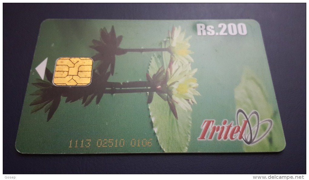 Sri Lanka-flowers-slt-(rs.200)-number Card-1113 02510 0106-used+1card Prepiad Free - Sri Lanka (Ceilán)