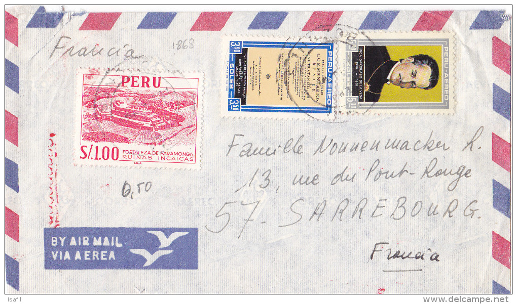 1868# PEROU LETTRE PAR AVION Obl LIMA 1969 PERU Pour SARREBOURG MOSELLE LORRAINE - Perù