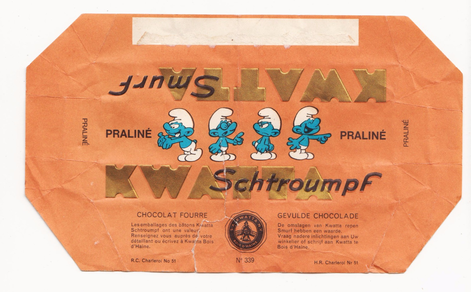 Schtroumpf Smurf Emballage De Chocolat Kwatta RARE  BELGIQUE - Andere & Zonder Classificatie