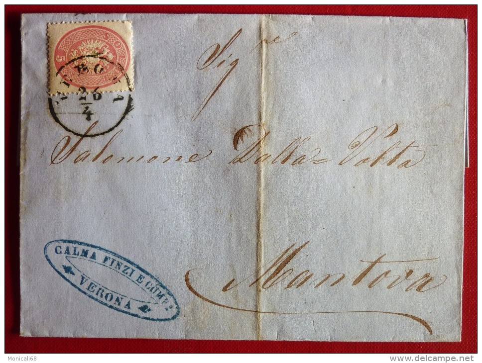 Lombardo Veneto 1864 Lettera Da Verona A Mantova - IV Emissione 5 Soldi Rosa - Lombardo-Veneto