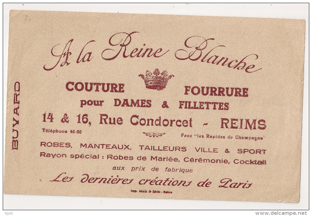 BUVARD  A LA REINE BLANCHE REIMS - Textile & Vestimentaire