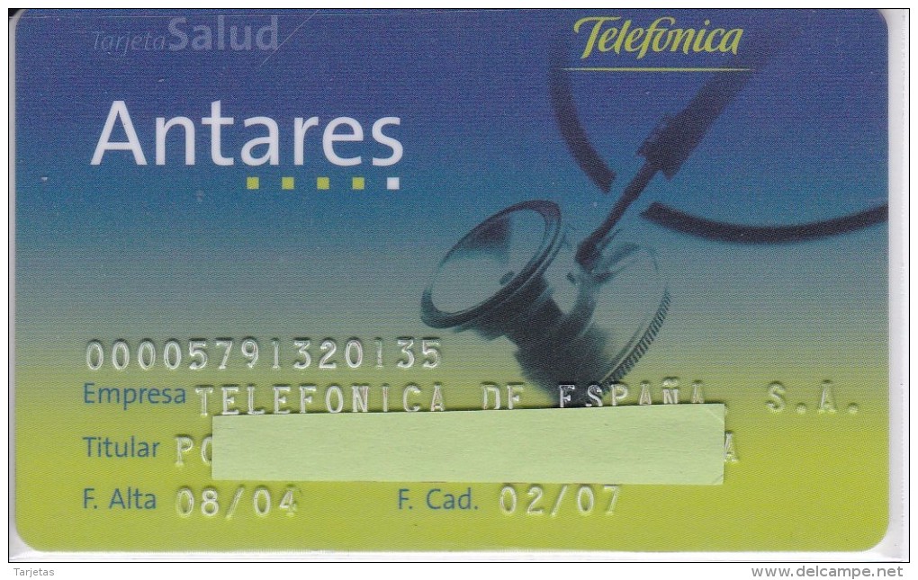 TARJETA DE TELEFONICA DE ANTARES  DE TELEFONICA DE ESPAÑA (RARA) - Tests & Servizi
