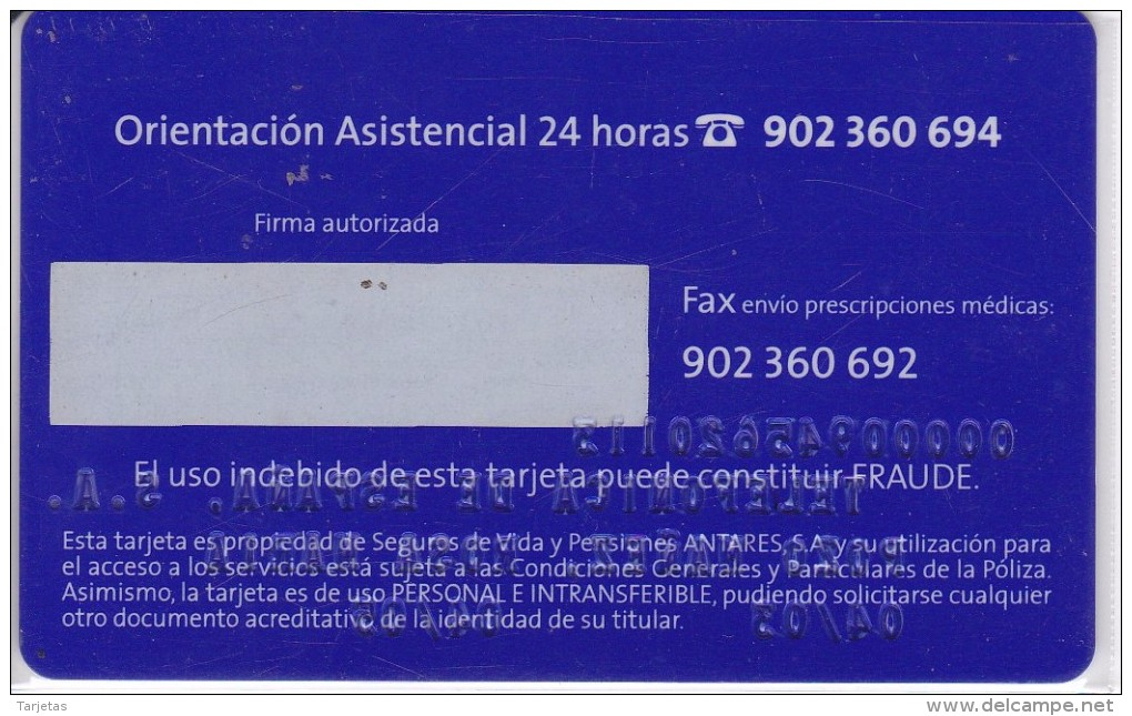 TARJETA DE TELEFONICA DE ANTARES  DE TELEFONICA DE ESPAÑA (RARA) - Tests & Servicios