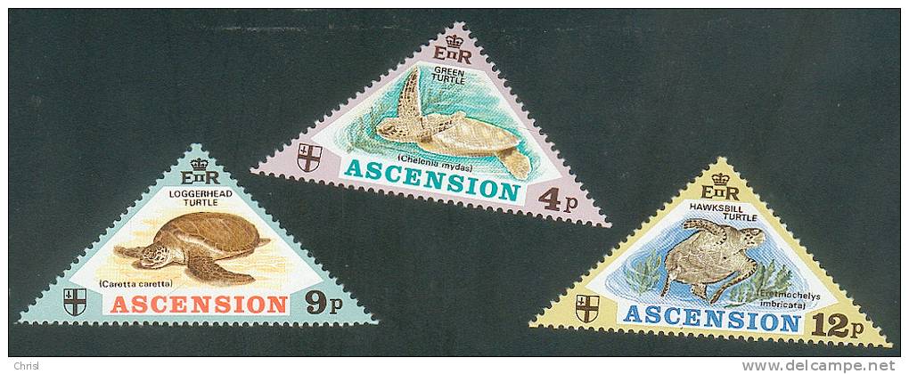 Ascension 1973 Turtles Set Of 3 MNH/ Unmounted, Hawksbill, Green, Loggerhead - Ascension