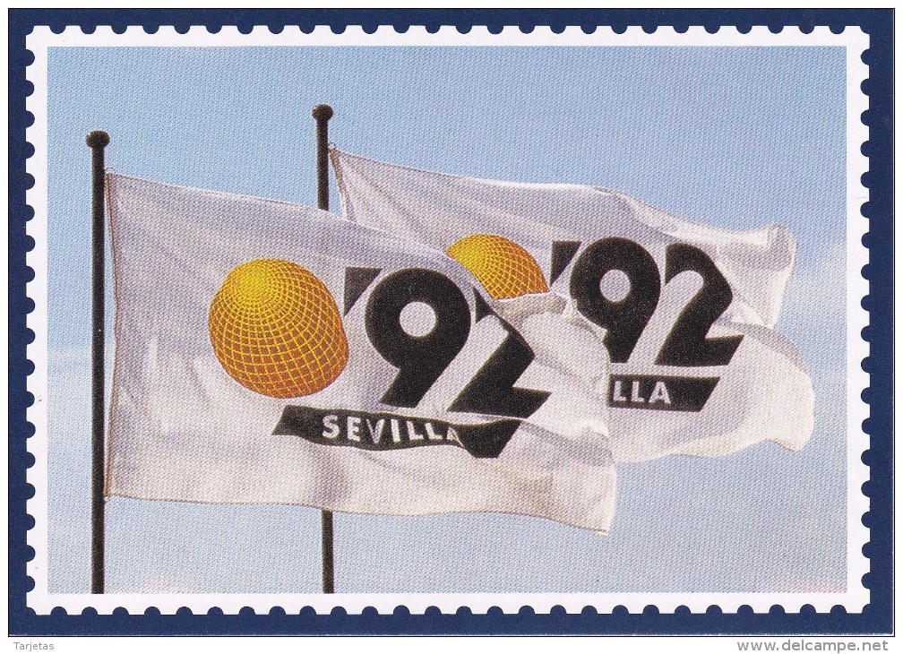 POSTAL DE ESPAÑA DE LA EXPO'92 DE SEVILLA - BANDERA - Exposiciones