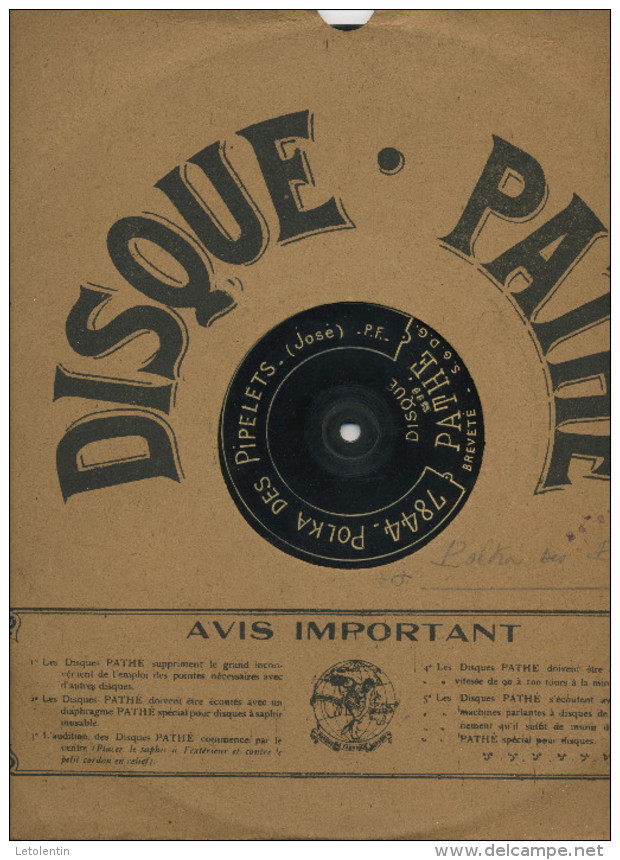 78T DISQUE GRAMOPHONE (29 Cm) PATHÉ "POLKA DES VEINARDS"  &  "POLKA DES PIPELETS" - 78 Rpm - Schellackplatten