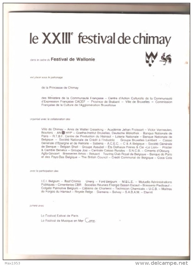 Musique - XXIIIe Festival De Chimay - 1981 - Programme Officiel - Programas