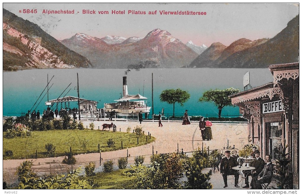 ALPNACHSTAD &#8594; Schiffanlegestelle Und Bahnhof-Buffet Mit Touristen 1913 - Alpnach