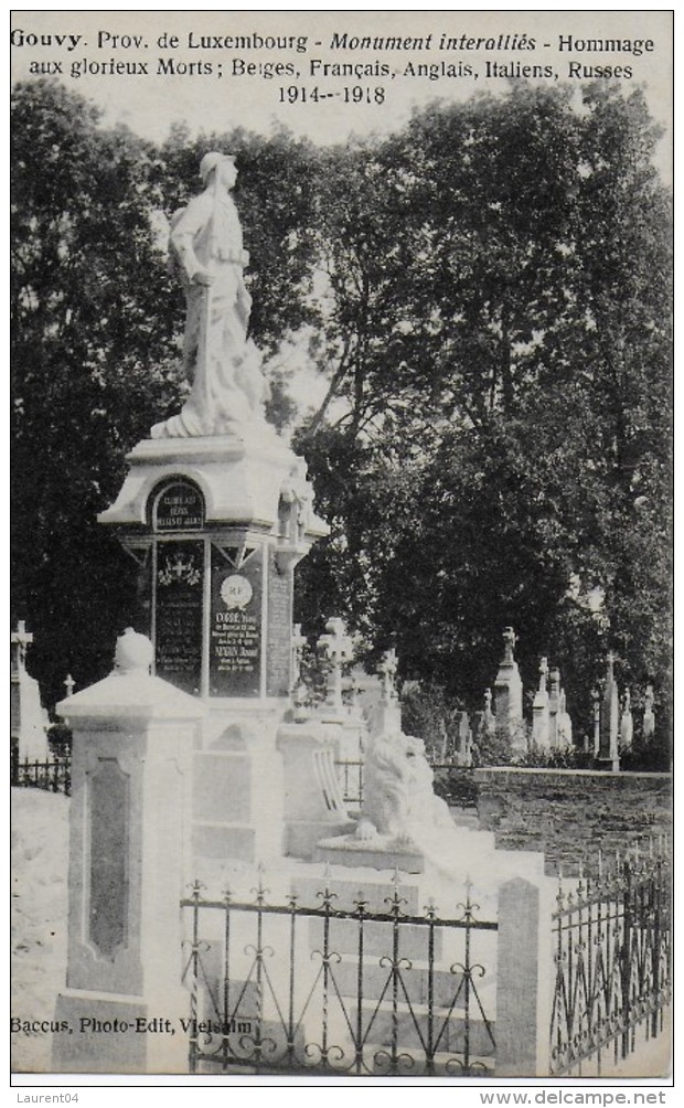 GOUVY.  MONUMENT INTERALLIES. HOMMAGE AUX GLORIEUX MORTS BELGES, FRANCAIS, ANGLAIS, ITALIENS, RUSSES 1914-1918. - Gouvy