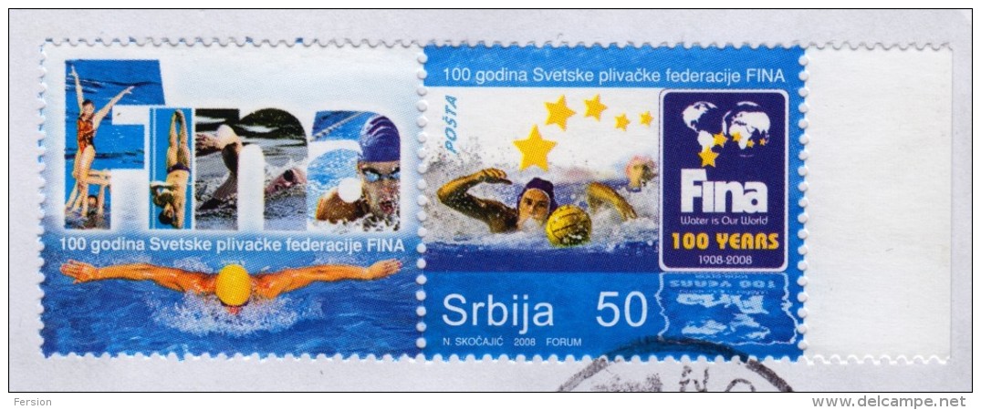 WATER POLO Stamp + LABEL CINDERELLA VIGNETTE - 100th Anniv. Of FINA 2008 - Used Registered COVER 2016 - Water-Polo