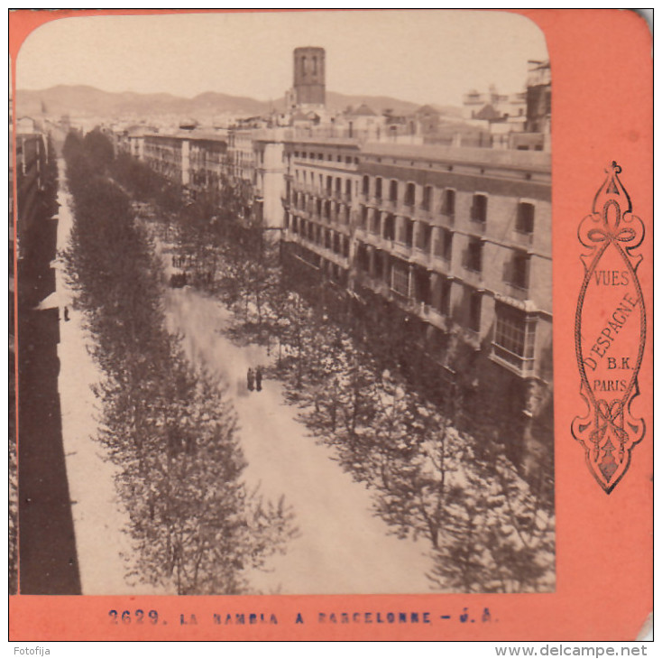 1860´S ESTEREO LA RAMBLA A BARCELONA  STEREO  J.A. - Fotos Estereoscópicas