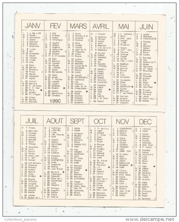 G-I-E , Calendrier , Petit Format , 1990 , Restaurant RELAIS DE COMODOLIAC , Saint JUNIEN , Haute Vienne - Formato Piccolo : 1981-90