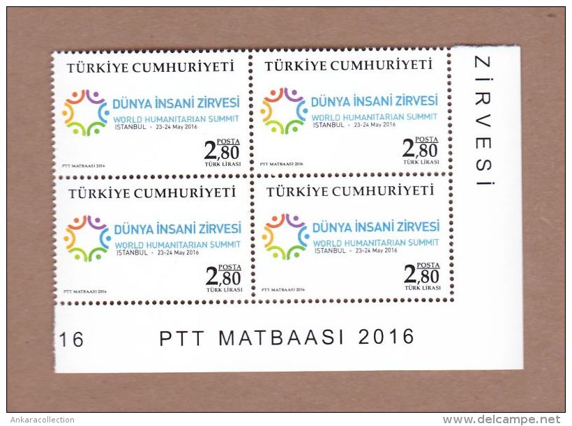 AC  -  TURKEY STAMP - WORLD HUMANITARIAN SUMMIT MNH BLOCK OF FOUR ISTANBUL 26 MAY 2016 - Unused Stamps