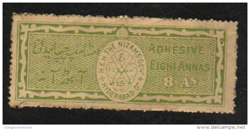 HYDERABAD State  8A  Special Adhesive  Type 60 # 91042  Inde Indien Fiscaux Fiscal India - Hyderabad