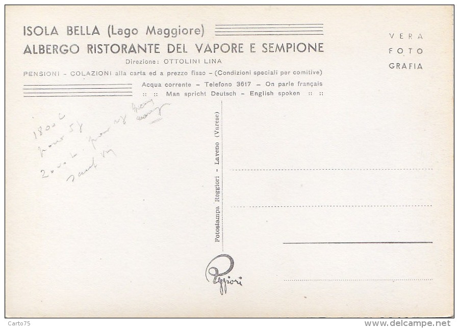 Italie -  Lago Maggiore - Isola Bella - Albergo Ristorante Del Vapore E Sempione - Verbania