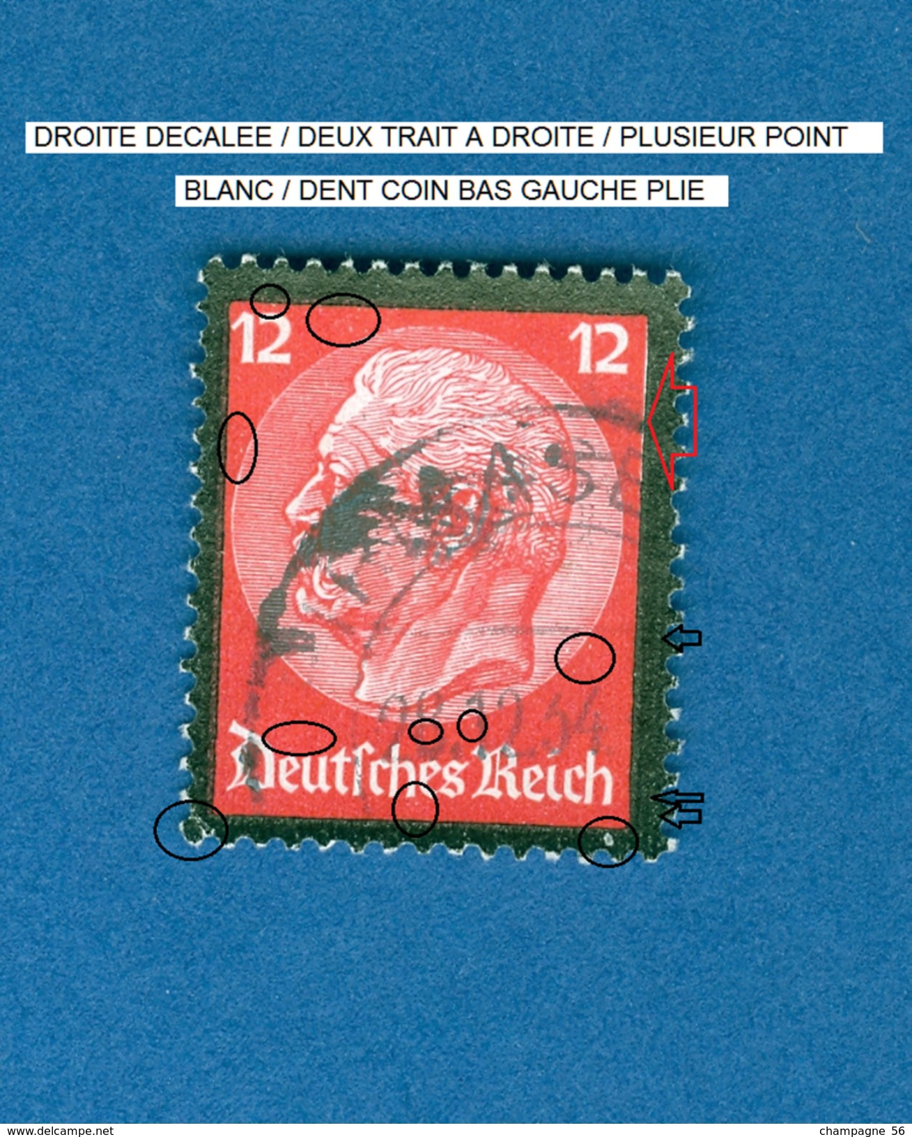 * 1934 N° 507 MORT DU MARÉCHAL HINDENBURG 12 P ROUGE CARMINÉE 28.12.1934 DEUTFCHES REICH OBLITÉRÉ YVERT 0.60 € - Abarten & Kuriositäten