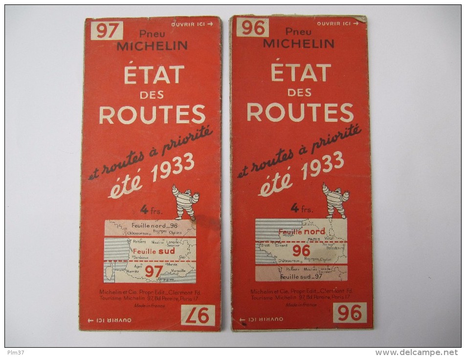 MICHELIN - 2 Cartes Routières , Etat Des Routes Eté 1933 - Très Bon  état - Michelin (guides)