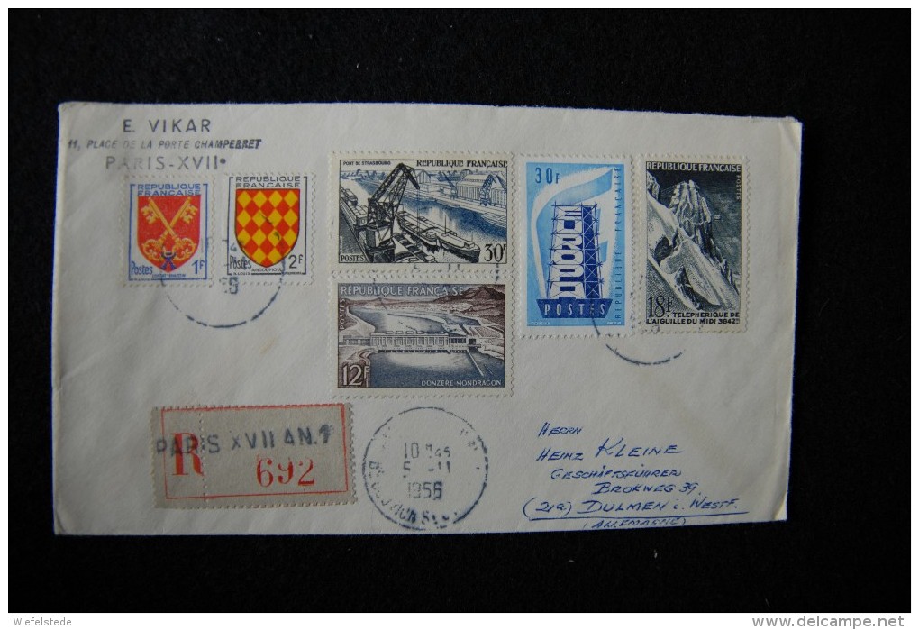 A550 - FRANCE FRANKREICH - Michel 1106/1108/1105 - Dallay 109/1102 5.11.1956 Paris Recommande => Dülmen / EUROPA CEPT - Briefe U. Dokumente