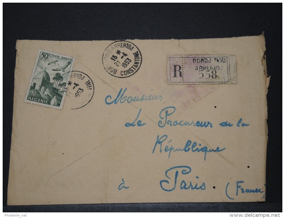 ALGERIE - Env Recommandée Pour La France - 1953 - A Voir - P17912 - Covers & Documents