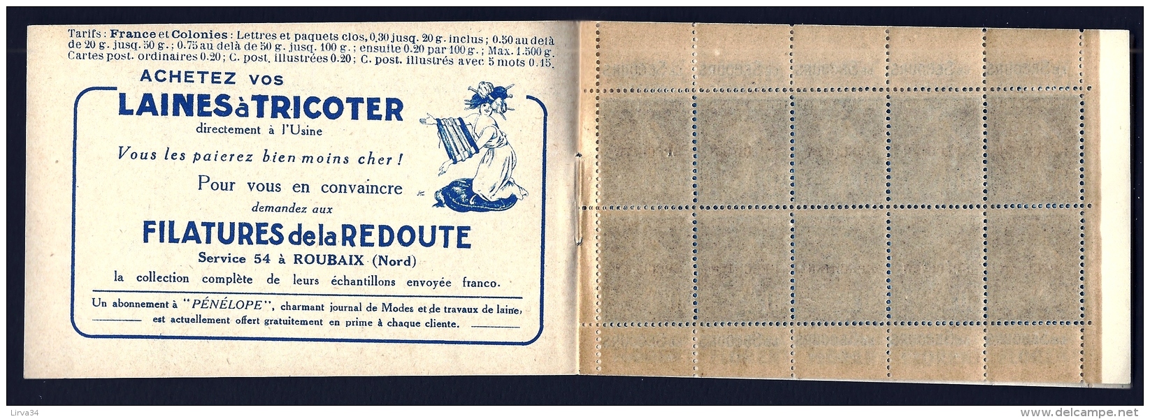 RARISSIME CARNET INTACT- 30 Ct SEMEUSE- SURCHARGE NOIRE SPÉCIMEN AVEC BANDE PUB- COURS D'INSTRUCTION N° 192-C1-2- 5 SCAN - Specimen