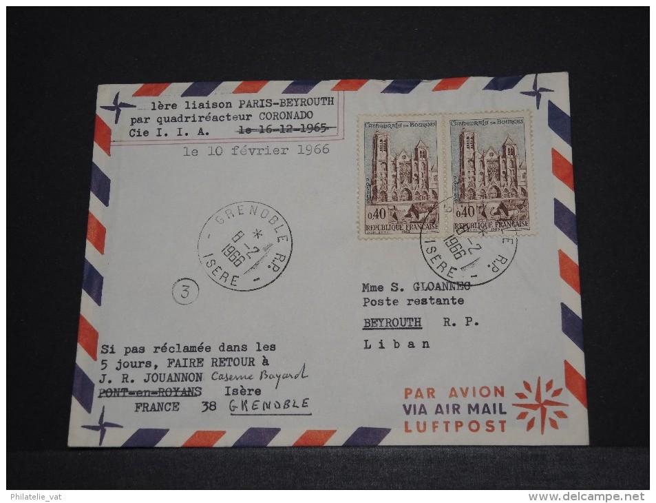 FRANCE - Env Première Liaison Paris Beyrouth Par Compagnie LIA Par Quadriréacteyur Coronado - 1966 - A Voir - P18534 - Liban