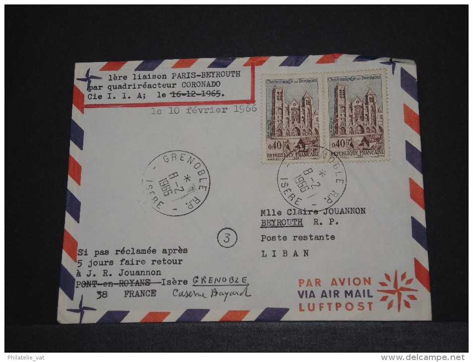 FRANCE - Env Première Liaison Paris Beyrouth Par Compagnie LIA Par Quadriréacteyur Coronado - 1966 - A Voir - P18535 - Liban