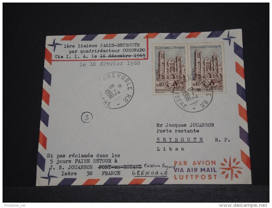 FRANCE - Env Première Liaison Paris Beyrouth Par Compagnie LIA Par Quadriréacteyur Coronado - 1966 - A Voir - P18536 - Lebanon