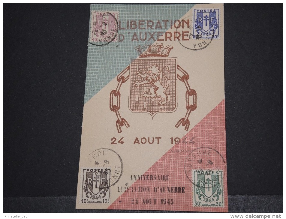 FRANCE - Libération D´Auxerre 1er Anniversaire 1945 - 24 Août 1944 - A Voir - P18545 - Guerre Mondiale (Seconde)