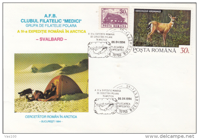 ROMANIAN ARCTIC EXPEDITION, SVALBARD, WHALE, TENT, SPECIAL COVER, 1994, GERMANY - Expediciones árticas