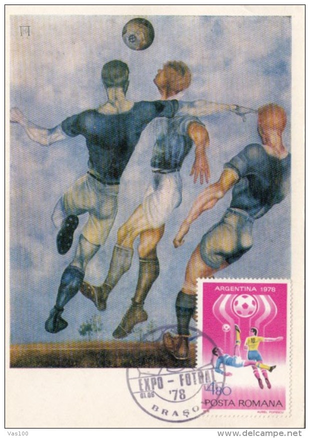 SOCCER, PHILATELIC EXHIBITION, ARGENTINA'78 WORLD CUP, CM, MAXICARD, CARTES MAXIMUM, 1978, ROMANIA - Briefe U. Dokumente