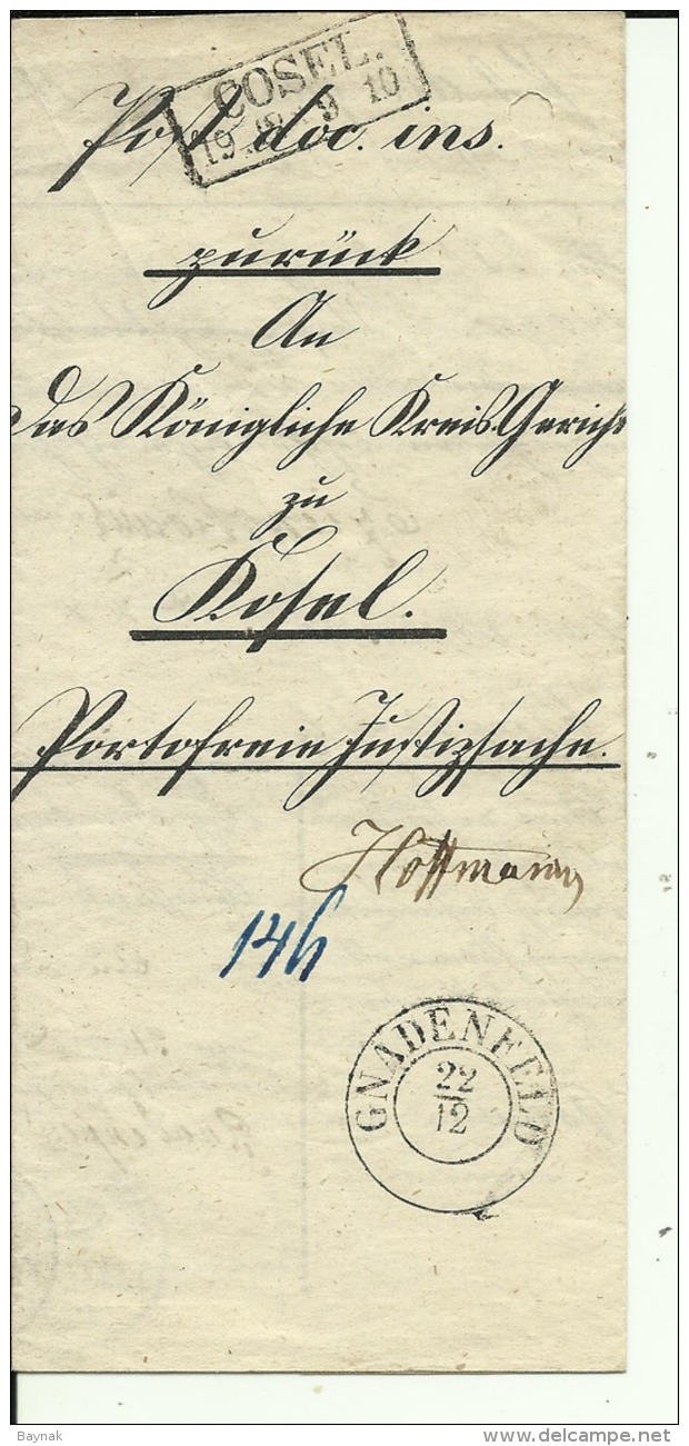 BRIEF   --   STEMPEL GNADENFELD  ( PAWLOWICZKY  ),   COSEL,- ( KEDZIERZYN -  KOZLE ) --  POLAND  --  1852 - Briefe U. Dokumente