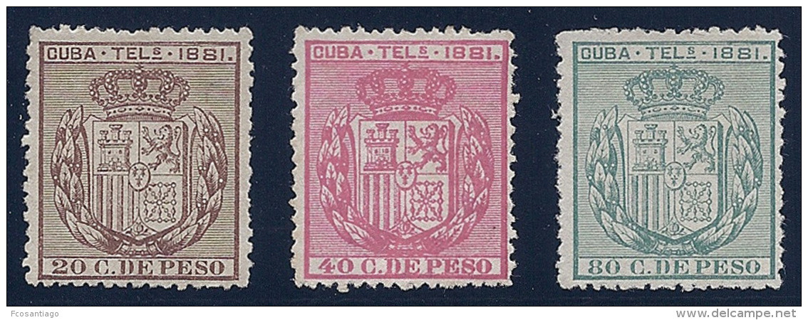 ESPAÑA- CUBA  1881- EDIFIL#T52/54(*) - Cuba (1874-1898)