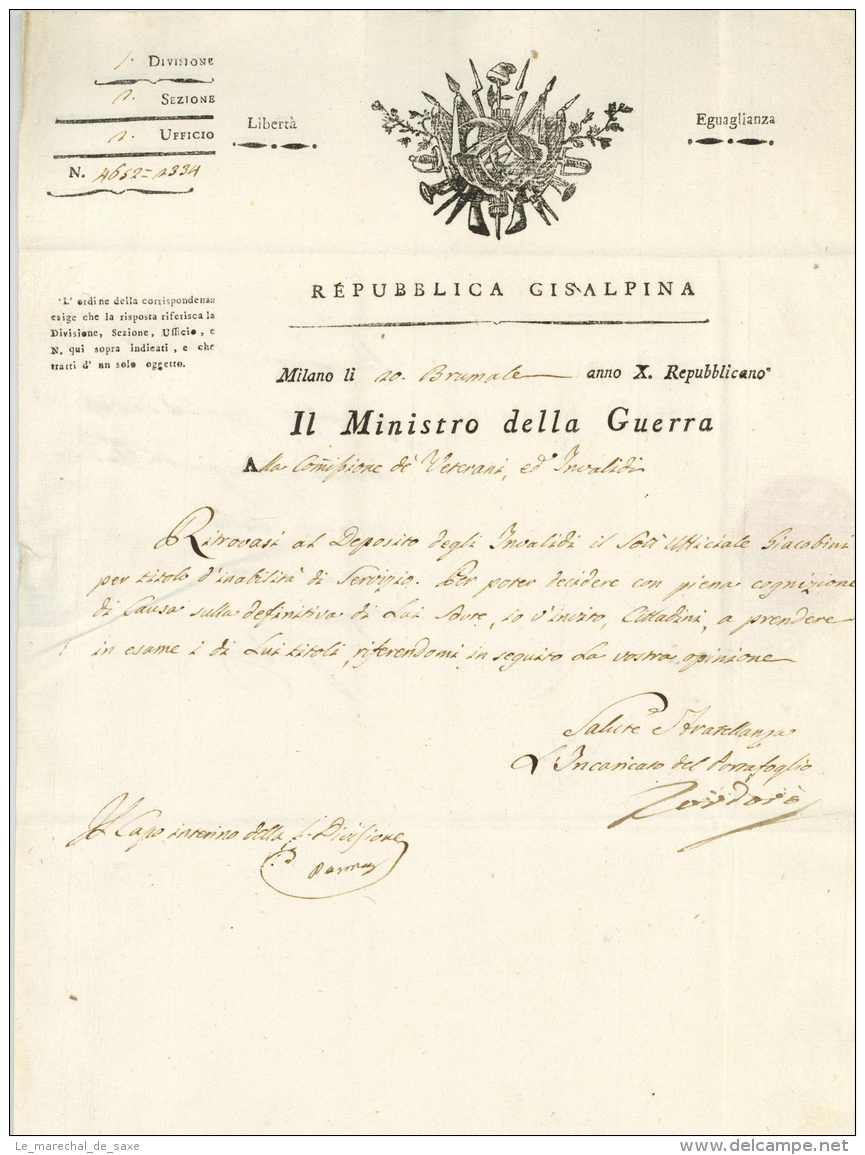 Republique Cisalpine - S.G. DANNA (1757-1811) General - Tordoro - Milano 1801 - Historical Documents