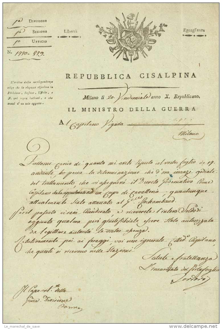 Republique Cisalpine - S.G. DANNA (1757-1811) General - Tordoro - Milano 1801 - Vigada - Historische Dokumente