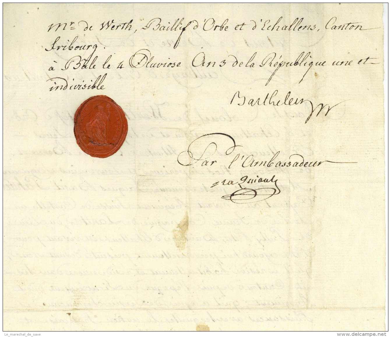 Regiment Suisse De CASTELLA - Francois BARTHELEMY (1747-1830) - Directeur - ECHALLENS 1794 De WERTH Orbe Pahud - Historical Documents