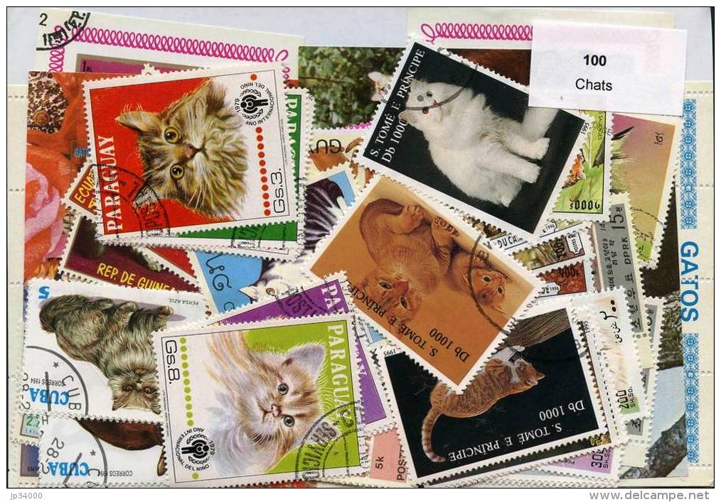 CHATS Lot De 100 Timbres Tous Differents. Satisfaction Assurée - Domestic Cats