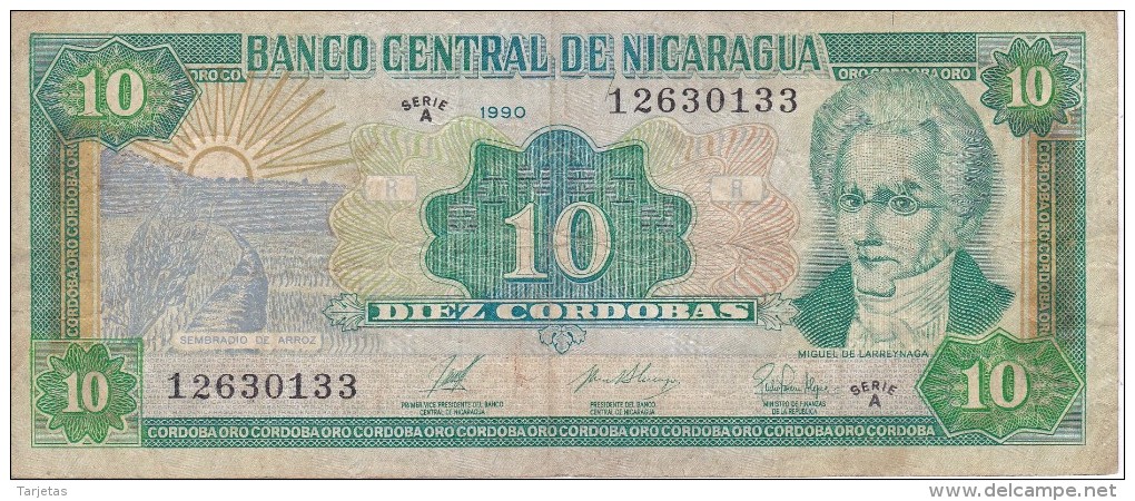 BILLETE DE NICARAGUA DE 10 CORDOBAS DEL AÑO 1990   (BANK NOTE) - Nicaragua