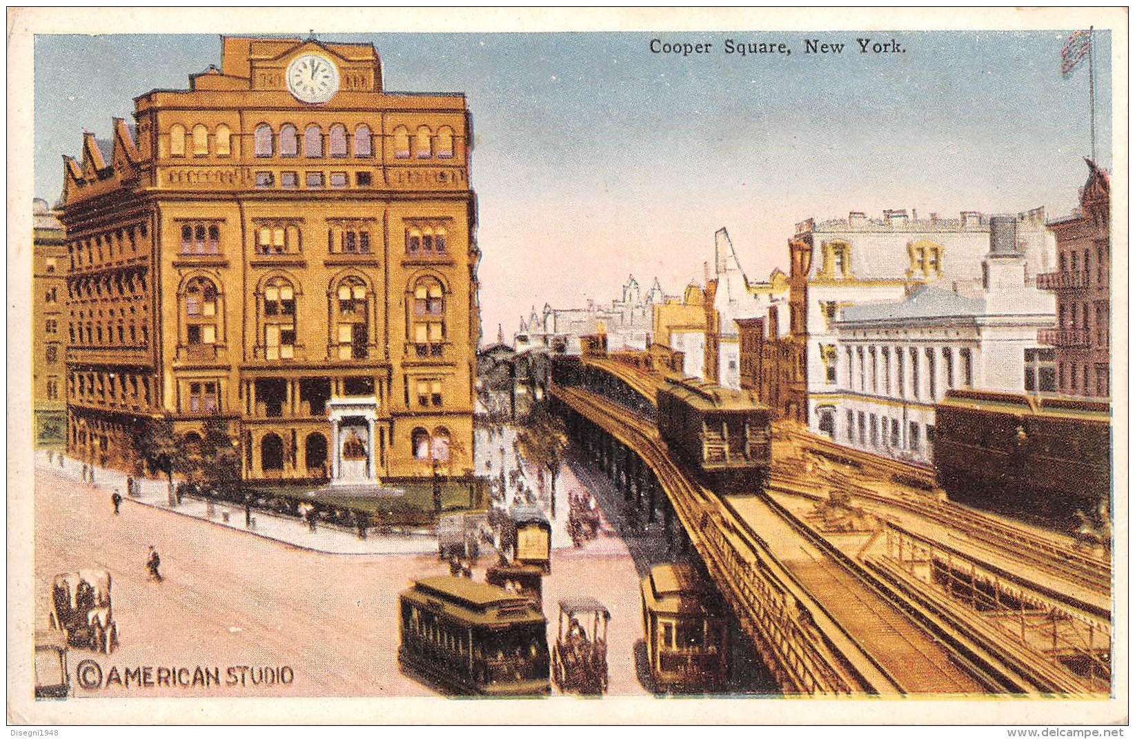 05545 "USA (NY) - NEW YORK CITY - COOPER SQUARE - MANHATTAN" TRAMWAYS AND RAILS. ORIG. POST CARD. UNPOSTED - Plaatsen & Squares