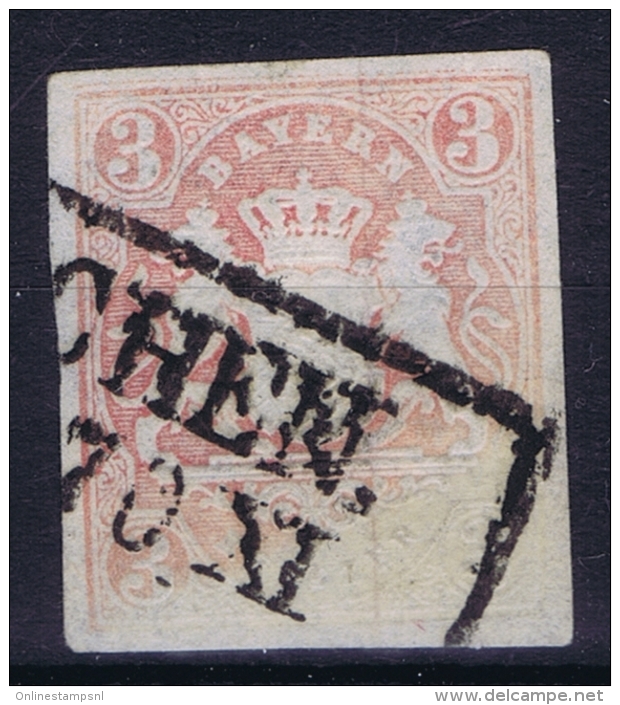 Bayern:Mi 55 SG 37, 3 K Rose, Bottom Colourless And Cancelled, Print Error - Gebraucht