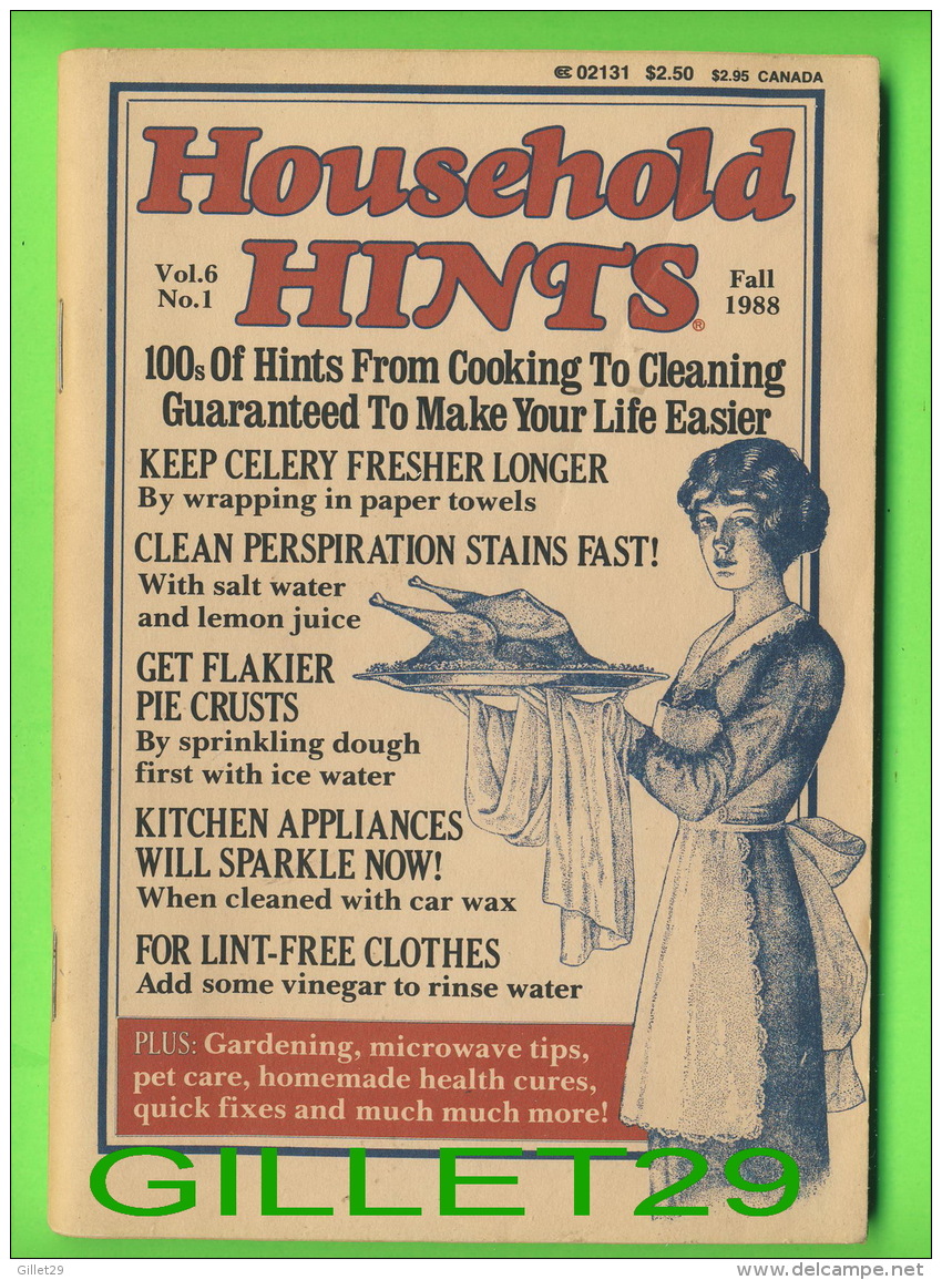 BOOKS - HOUSEHOLD HINTS, 100s Of Hints From Cooking To Cleaning - VOL 6 FALL 1988 No 1 - 100 PAGES - - Algemene Keuken