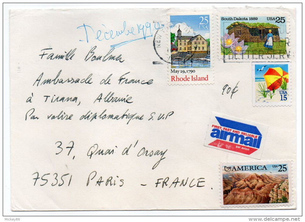USA---Lettre  De NEW-YORK Pour PARIS(France)--Composition De Timbres--Valise Diplomatique Pour Tirana - Covers & Documents