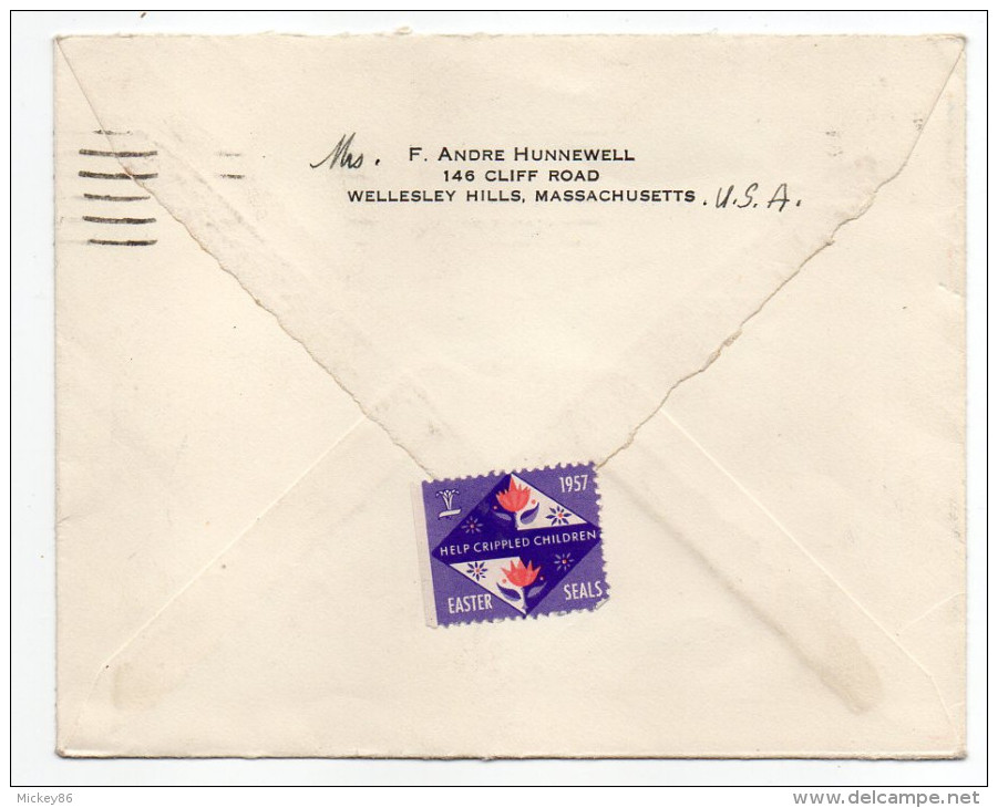 USA--1957--Lettre  De NEWTONVILLE (Mass) Pour PARIS(France)--timbre Seul Sur Lettre-Beau Cachet - Covers & Documents