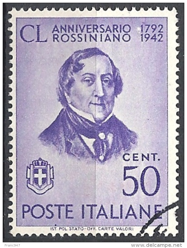 Italia, 1942 Gioacchino Rossini  50c Violetto # Michel 640 - Yvert & T. 448 - Scott 424 - Sassone 467 - USATO - Usati