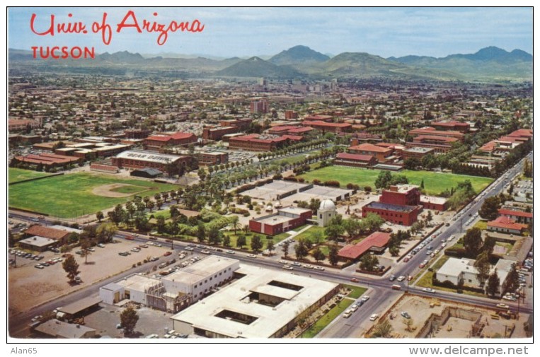 Tucson Arizona, University Of Arizona Campus Aerial View, C1960s/70s Vintage Postcard - Tucson