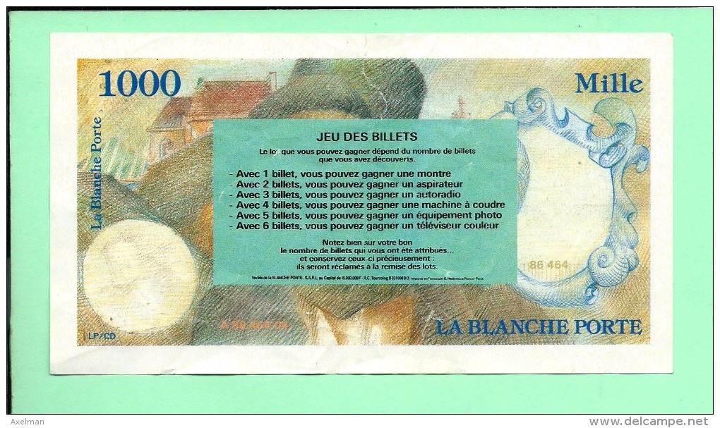 BILLET FICTIF:1000 ? Jeu La Blanche Porte - Ficción & Especímenes