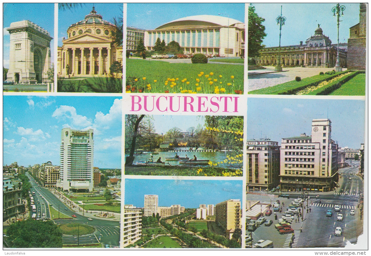 Romania Bucuresti Athenaeum Arch Of Triumph Church Cathedral Restaurant Classic Cars - Unused - Cut Corner - Monumentos