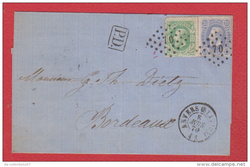 Env De Anvers  --  Pour Bordeaux   --  8 Avril 1870 - Postmarks - Points