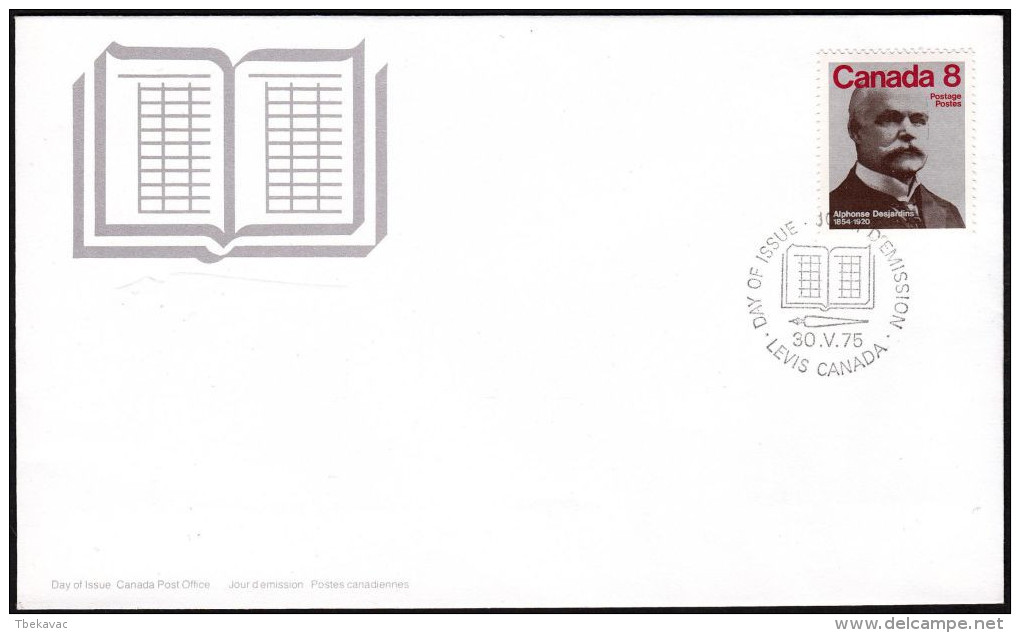 Canada 1975, FDC Cover "Alphonse Desjardins" W./special Postmark "Levis", Ref.bbzg - ....-1951